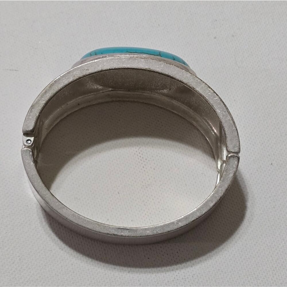 Vintage Turquoise And Silver Statement Large Hing… - image 2